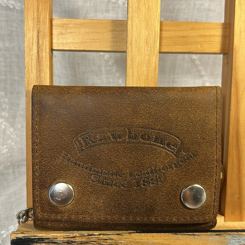 NWT Rawbone handmade trifold wallet with chain